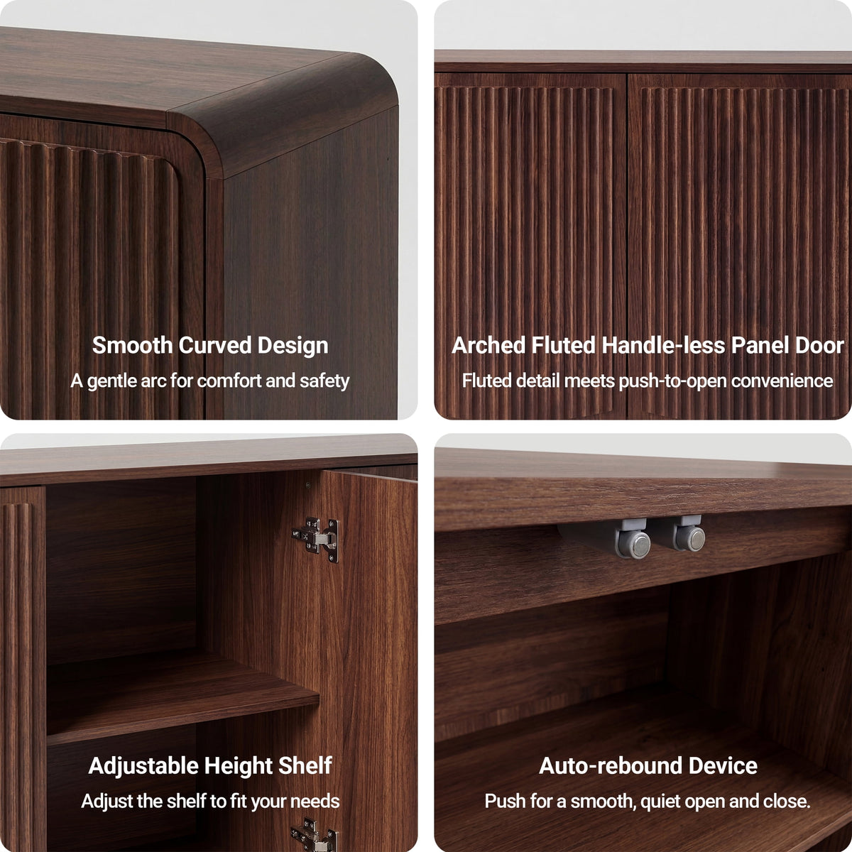 YDN 58" Fluted Buffet Cabinet with Storage Accent Sideboard,Modern Sideboards & Buffets with Rounded Edges, Wood Sideboard Buffet Cabinet W/Adjustable Shelves for Kitchen Living Room Entryway,Walnut