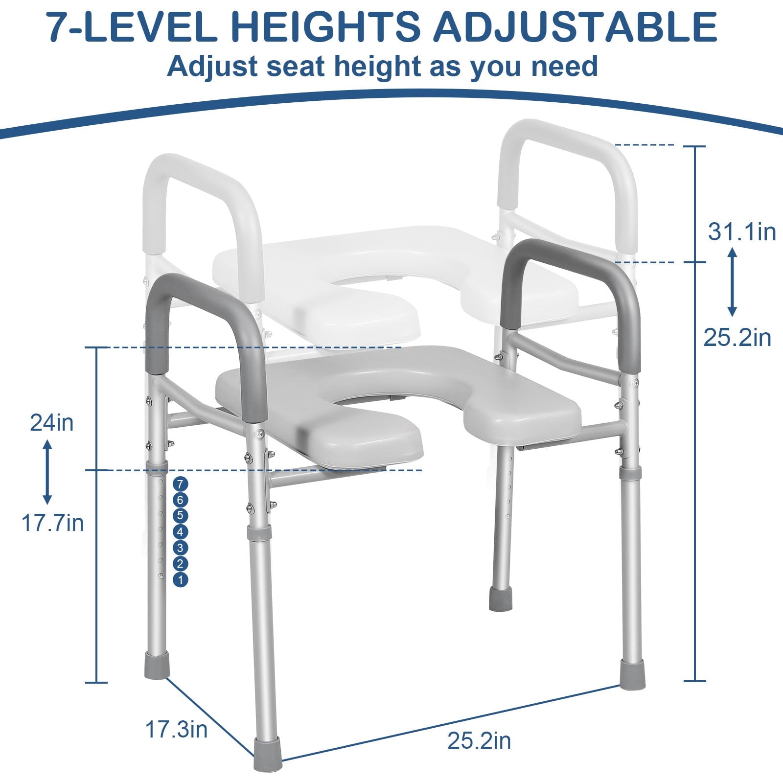 500lbs Adjustable Toilet Seat Risers for Seniors with Storage Pouch, Raised Toilet Seat with Handles for Elderly, Pregnant and Disable, Padded Handicap Toilet Seat Riser (Without Bucket)