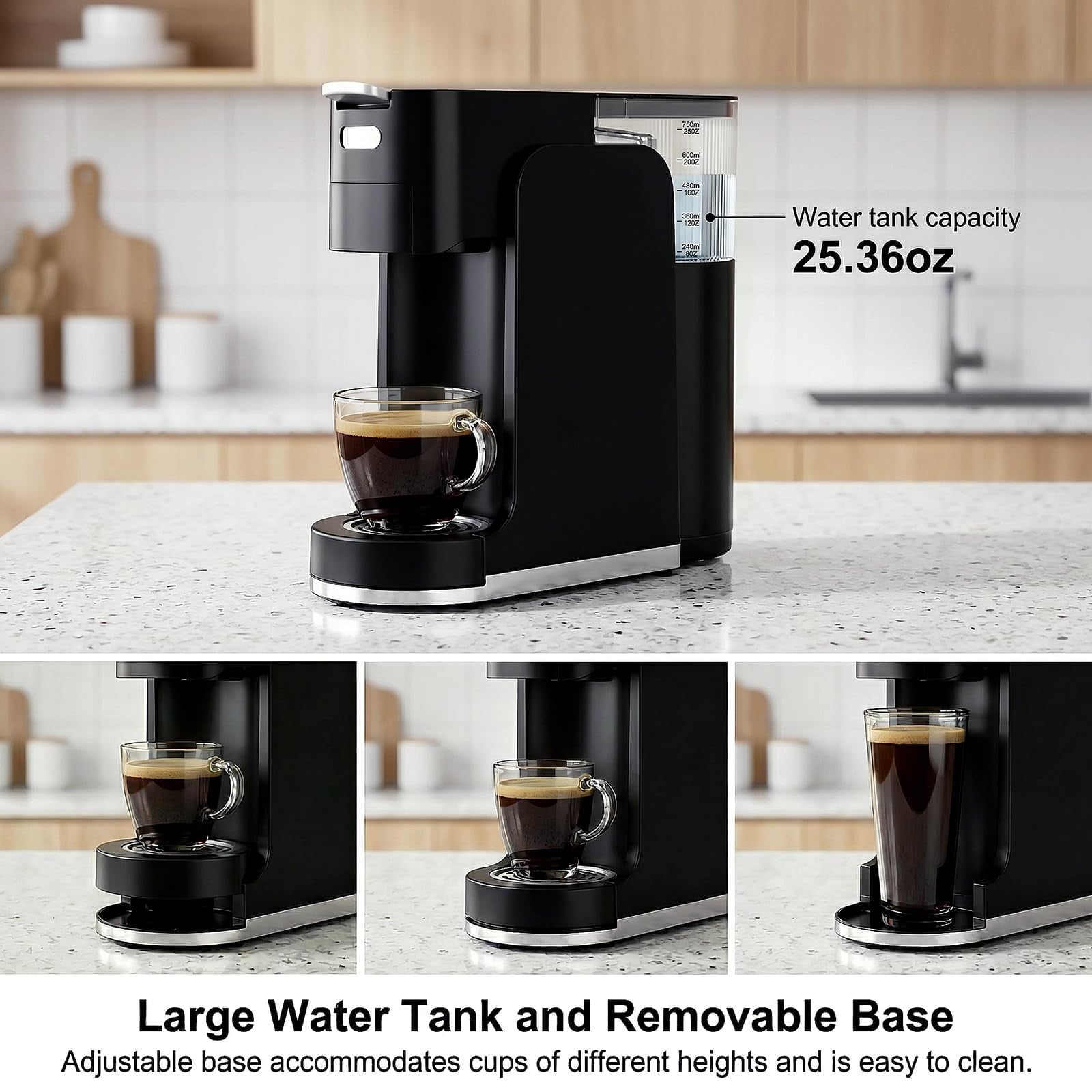 GVODE 4-in-1 Single Serve Coffee Maker, 3-Second Heat-Up, 20 Bar Espresso Machine, for K-Cup, Nespresso Original, DG Pods & Grounds, Black