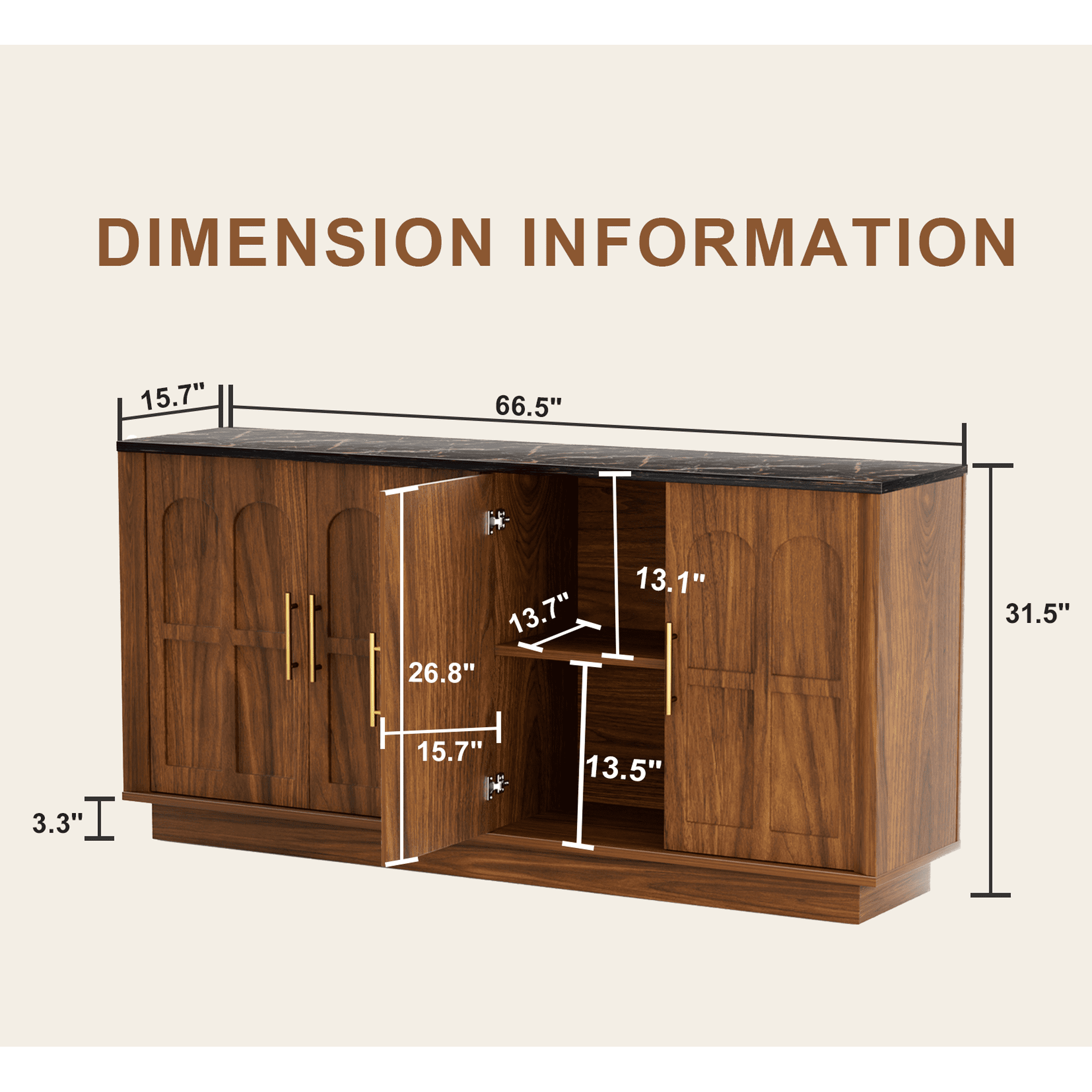 66.5" Sideboard Buffet Cabinet with Storage, Modern Credenza with Arched Doors, Wood Accent Cabinet for Living Room, Entryway, Dining Room Storage