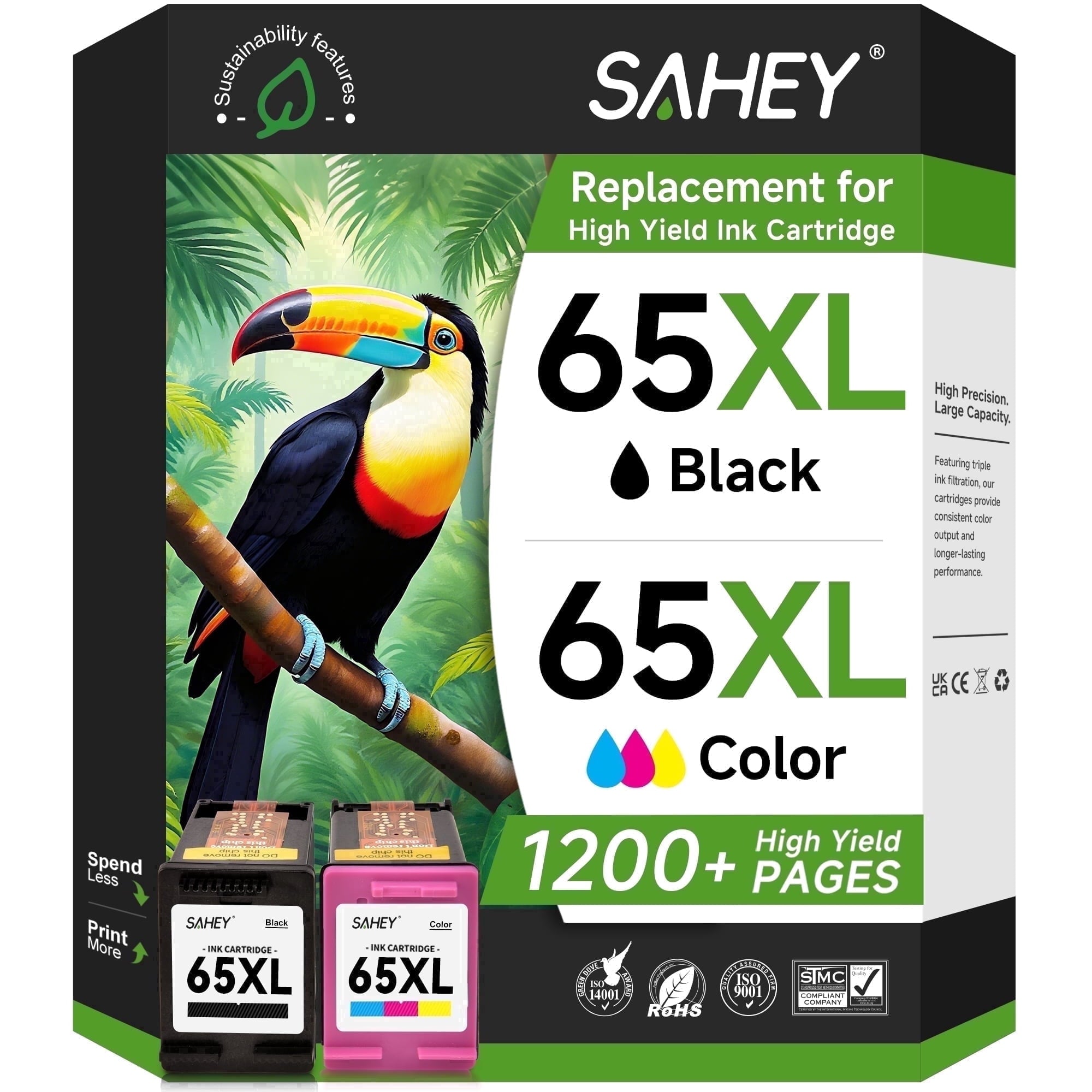65 Ink Cartridges Compatible for HP 65 Ink Cartridge for hp ink 65 printer cartridges HP DeskJet 3772 3752 3755 Envy 5055 5010 5000 ( 2 Pack)