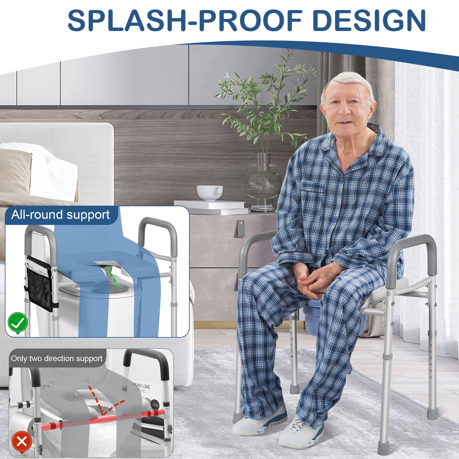 500lbs Adjustable Toilet Seat Risers for Seniors with Storage Pouch, Raised Toilet Seat with Handles for Elderly, Pregnant and Disable, Padded Handicap Toilet Seat Riser (With Bucket)