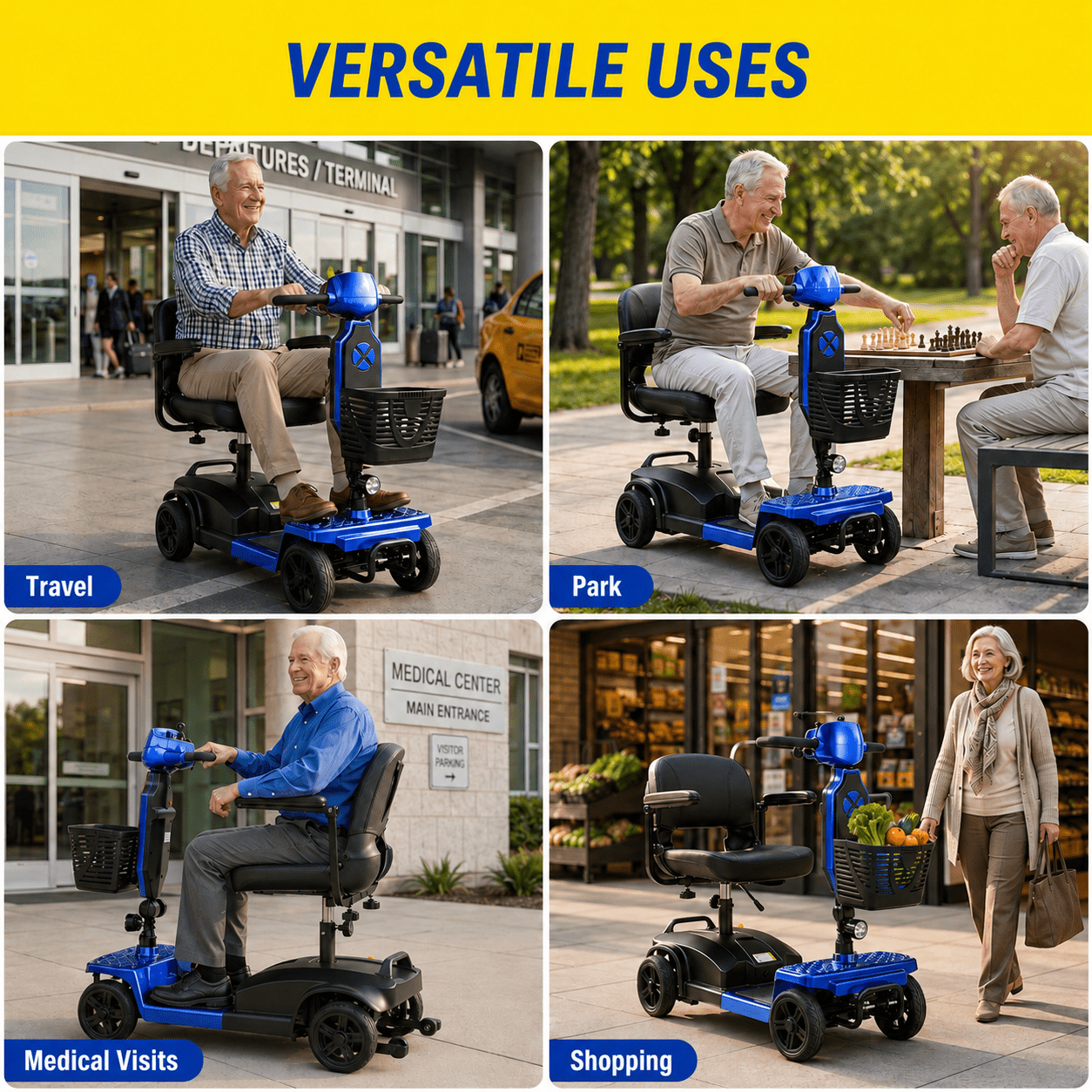 SACVON Mobility Scooters for Seniors with Thick Comfort Seat,USB Charging Port & Widened Front Guard,Powered Mobility Scooter for Adults,250W Motor,330 lbs Capacity,Blue