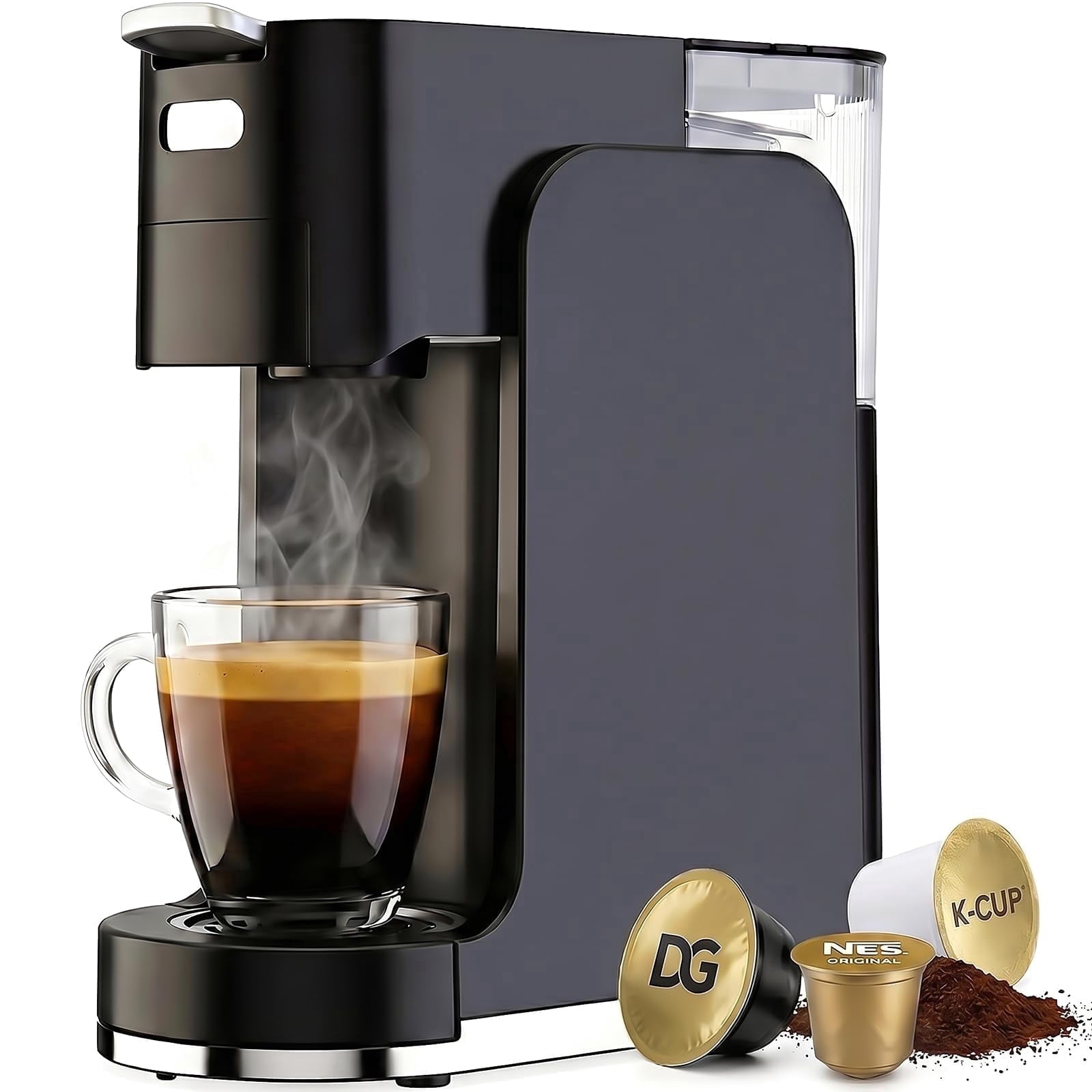 GVODE 4-in-1 Single Serve Coffee Maker, 3-Second Heat-Up, 20 Bar Espresso Machine, for K-Cup, Nespresso Original, DG Pods & Grounds, Black