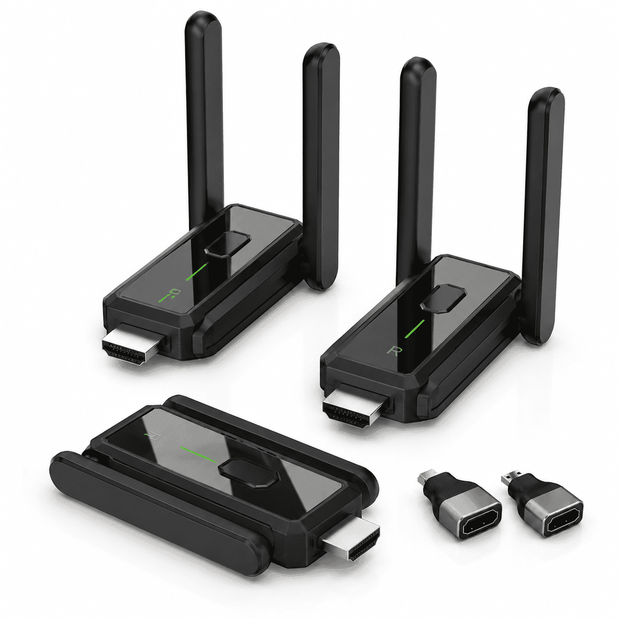 Wireless HDMI Transmitter and Receiver with 2 Receivers, 394FT Long Range Wireless HDMI System, Dual Band 2.4GHz/5GHz, Plug and Play, Multi Screen Display for Projector, TV, Laptop, PC, Camera