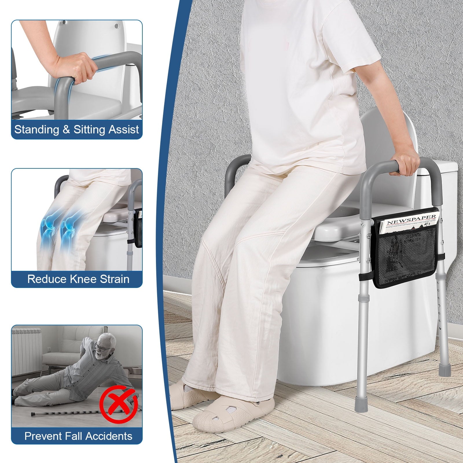 500lbs Adjustable Toilet Seat Risers for Seniors with Storage Pouch, Raised Toilet Seat with Handles for Elderly, Pregnant and Disable, Padded Handicap Toilet Seat Riser (Without Bucket)