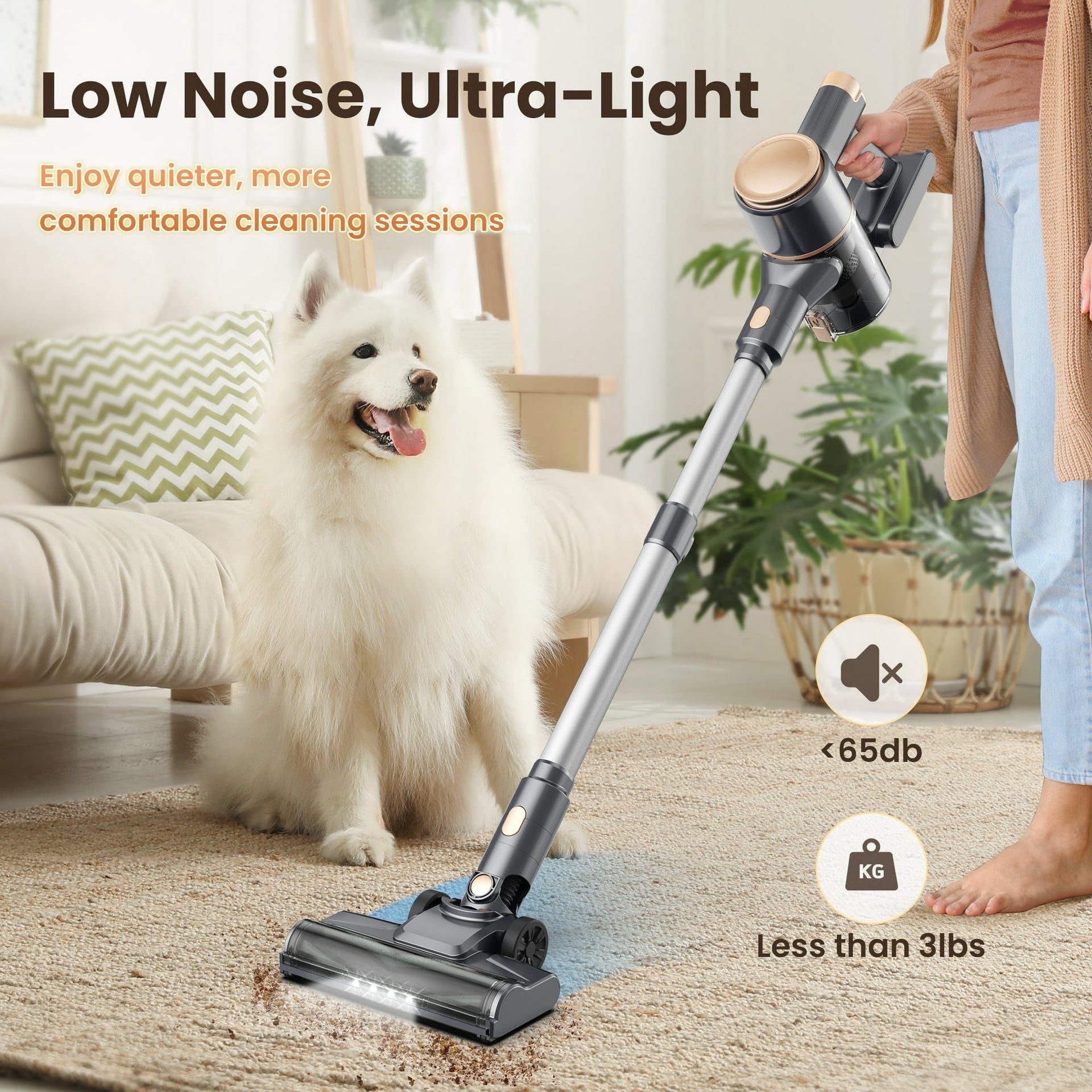 YOMA Cordless Stick Vacuum Cleaner Lightweight Powerful Handheld Vacuum for Home Hard Floor Carpet Pet Hair